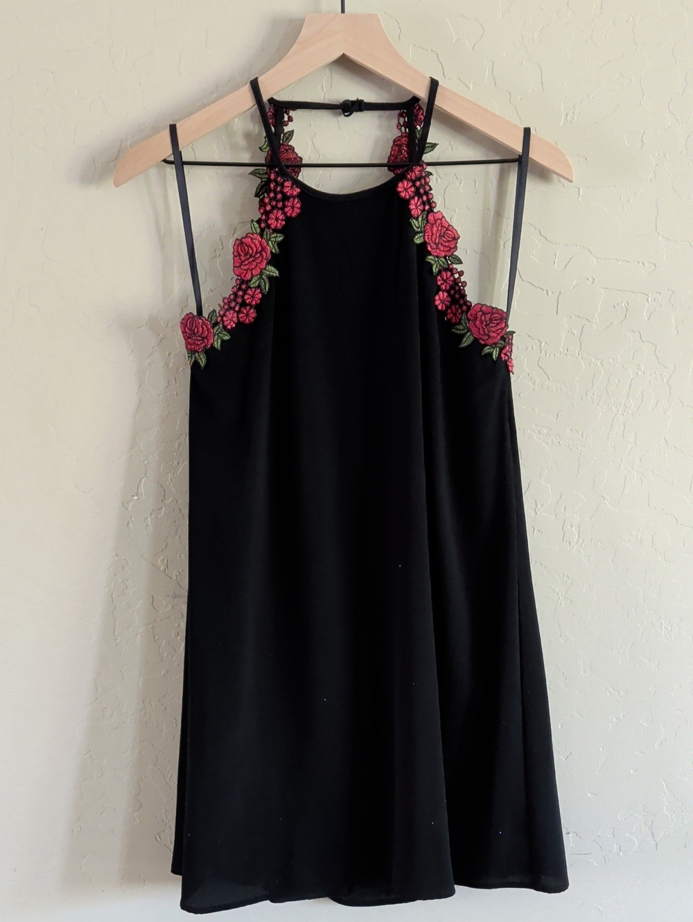 B Darlin Black Strapless Dress with Pink Rose Embroidery